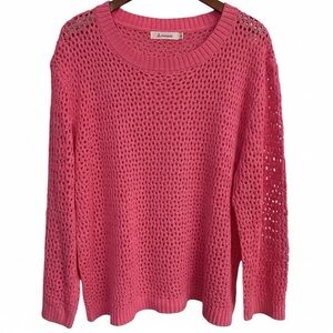 HP🎉 ANRABESS XL Hot Pink Open Knit Crochet Pullover Sweater Coastal EUC